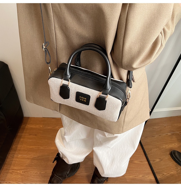 キャンバストート 合成皮革切替コンパクトボストン型ショルダーバッグ