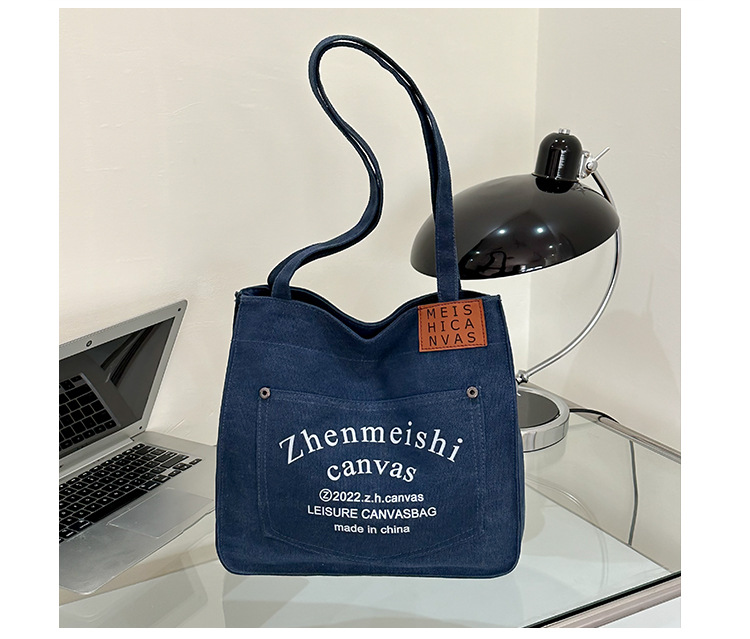 キャンバストートバッグ ショルダー紐付き ファスナー付き カジュアル