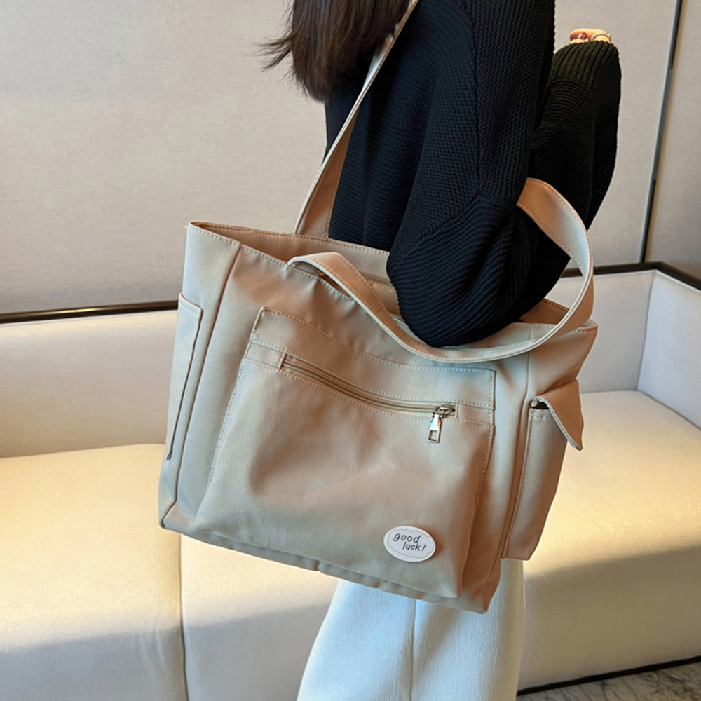 大容量キャンバストートバッグ サイドポケット付き韓国風