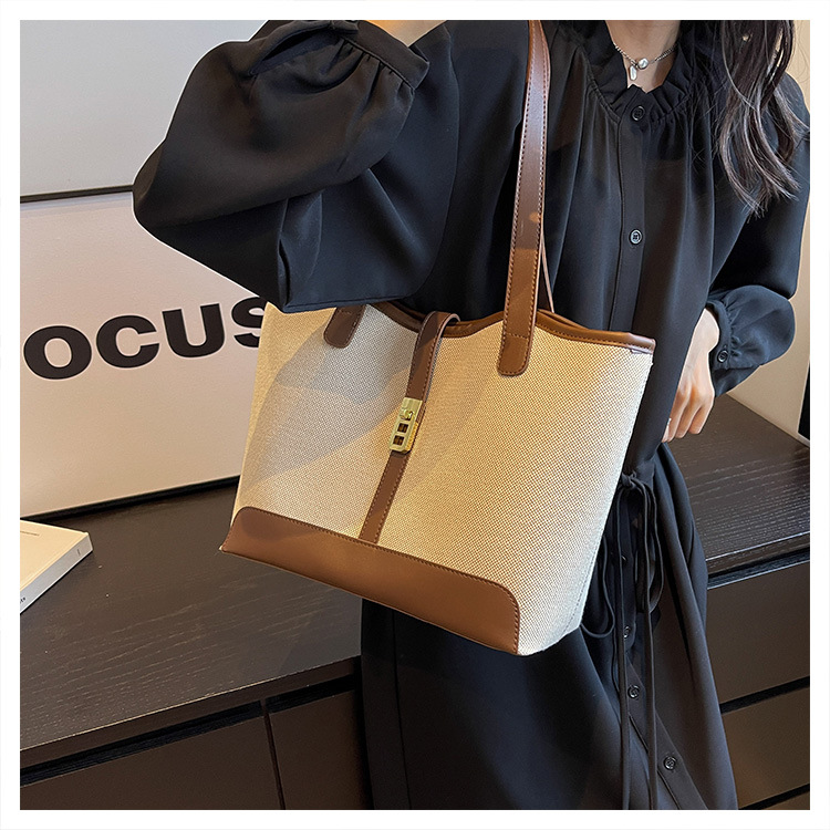 キャンバストート 上品な麻混素材ミニトート