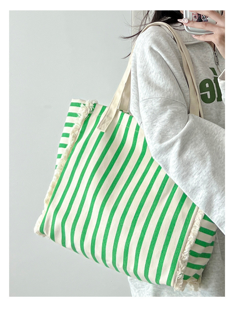 ストライプ柄キャンバストートバッグ レディース肩掛け