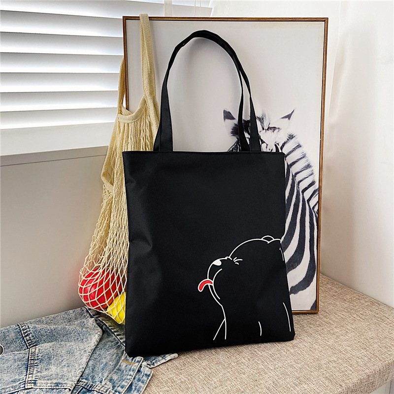 キャンバストート キュートなキャラクター刺繍入りショルダータイプ