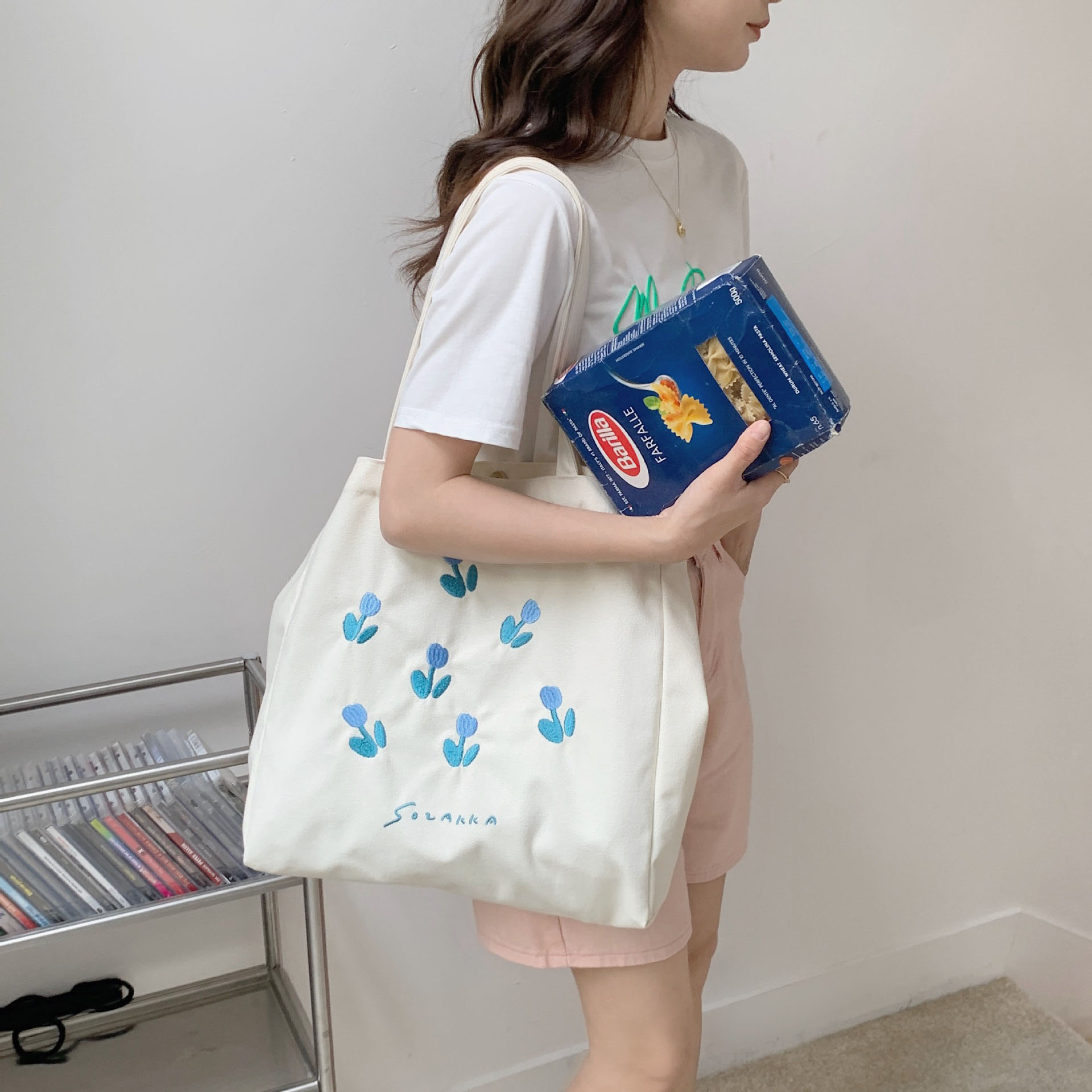 花柄キャンバストートバッグ 大容量 エコバッグ レディース