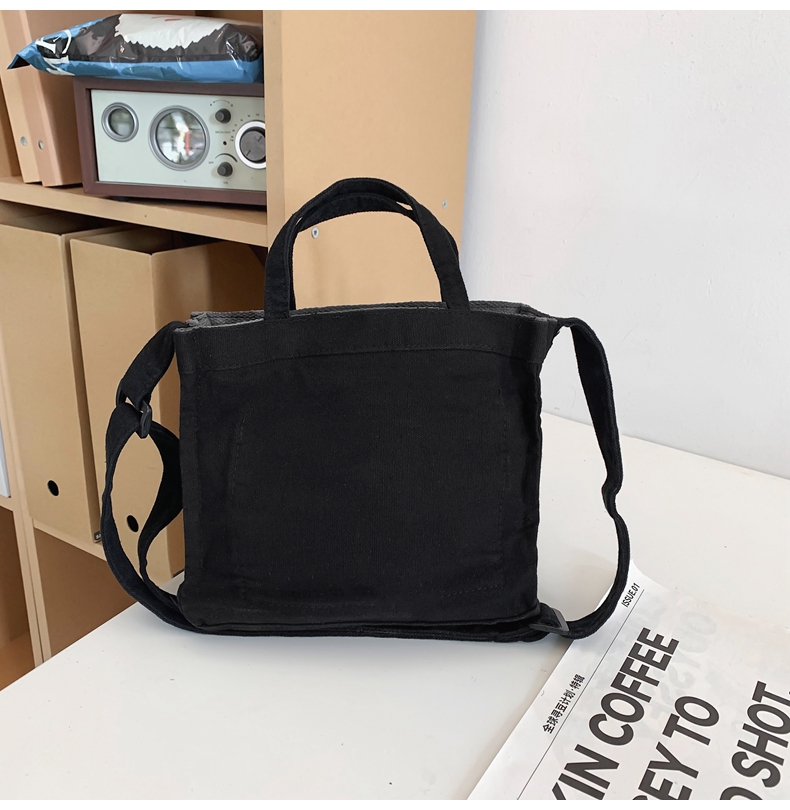 キャンバストート デニム風ポケット付きミニトート