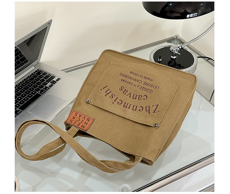 キャンバストートバッグ ショルダー紐付き ファスナー付き カジュアル