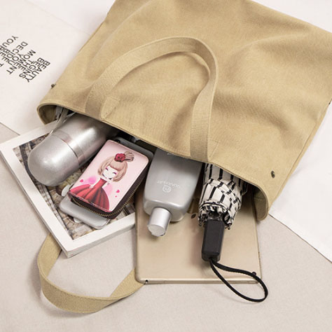 大容量キャンバストートバッグ ファスナー付き肩掛け対応