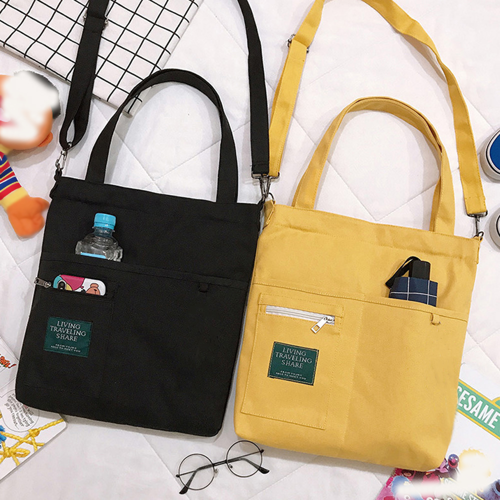 多機能ポケット付きキャンバストート 軽量二通り