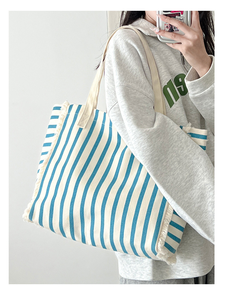 ストライプ柄キャンバストートバッグ レディース肩掛け