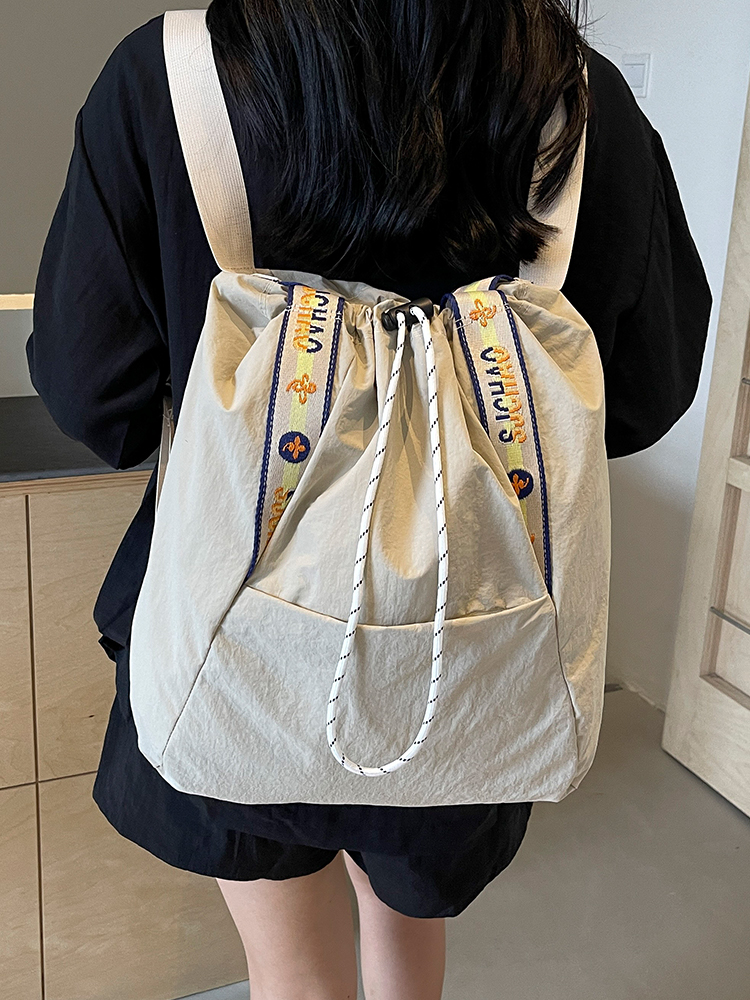 キャンバストート 花柄テープ 巾着リュック