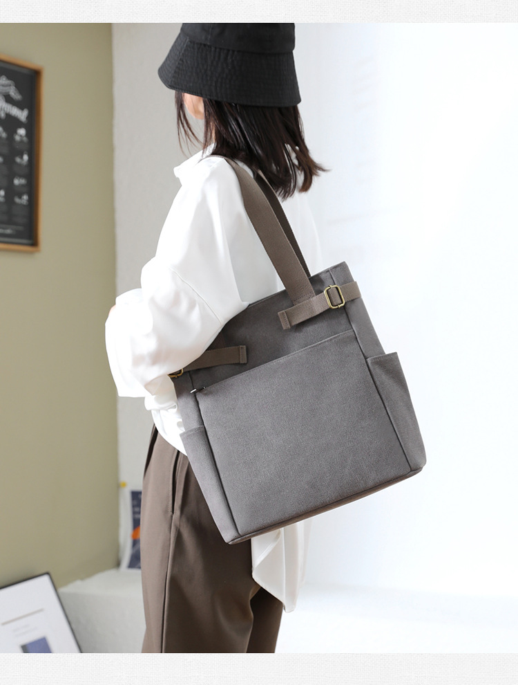 多機能ポケット付きキャンバストートバッグ