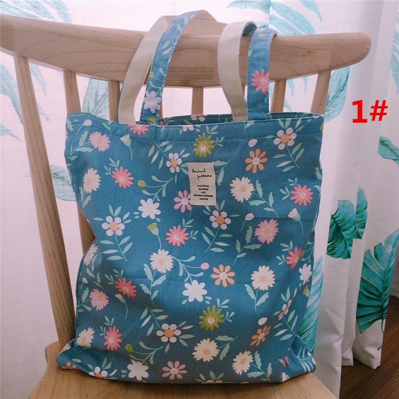 小花柄キャンバストートバッグ 大容量 通勤通学エコバッグ