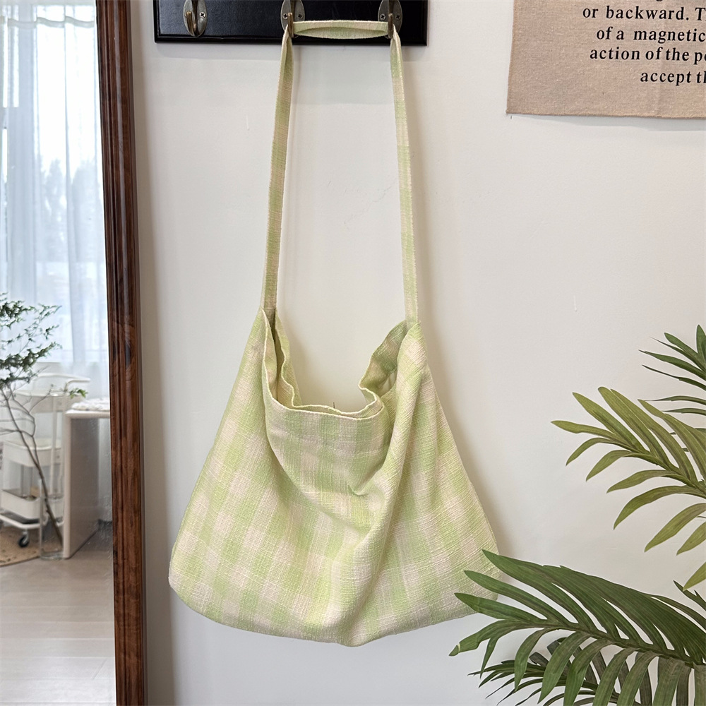 キャンバストート 帆布チェック柄ショルダートートバッグ内ポケット付き