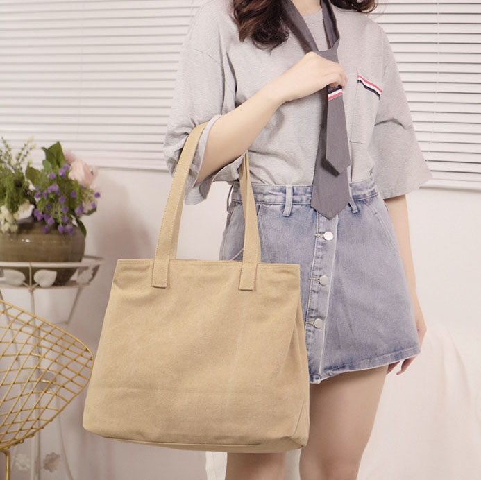 大容量キャンバストートバッグ ファスナー付き肩掛け対応