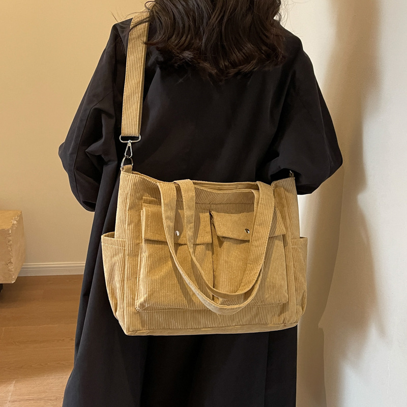 多機能ポケット付きキャンバストートバッグ