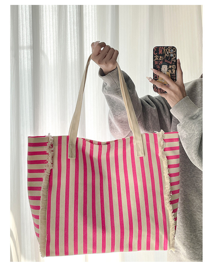 ストライプ柄キャンバストートバッグ レディース肩掛け