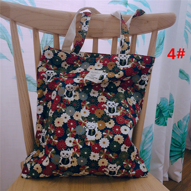 小花柄キャンバストートバッグ 大容量 通勤通学エコバッグ