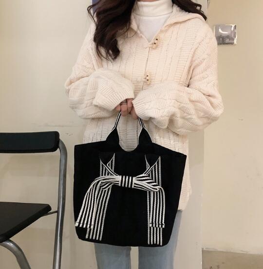 キャンバストート リボン付き帆布ミニトートバッグ