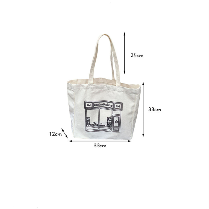 大容量キャンバストート文字プリントお買い物バッグ