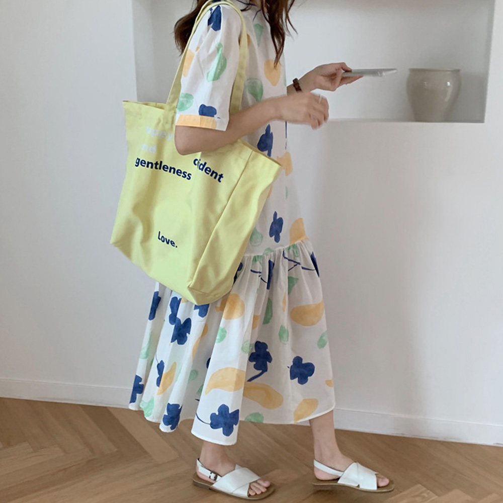 春色文字プリントキャンバストート大容量バッグ