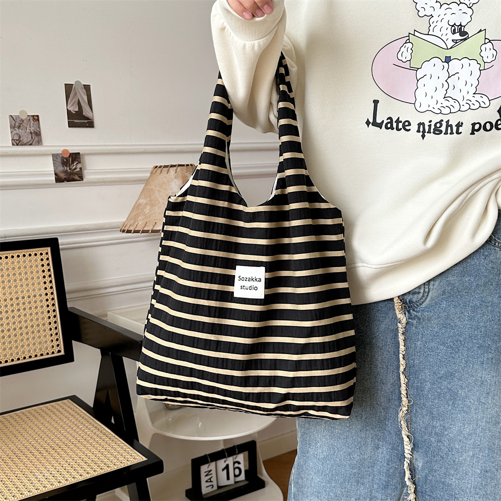 女性向け ボーダー柄 キャンバストートバッグ エコバッグ