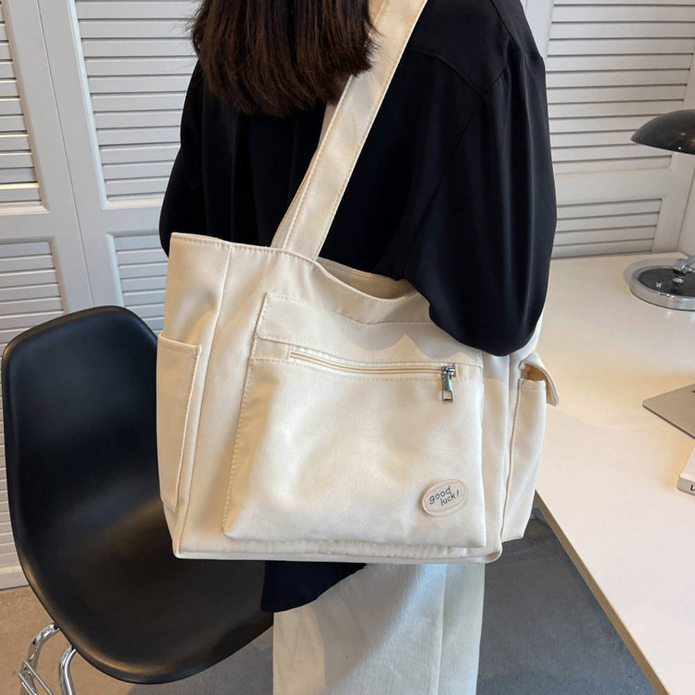 大容量キャンバストートバッグ サイドポケット付き韓国風