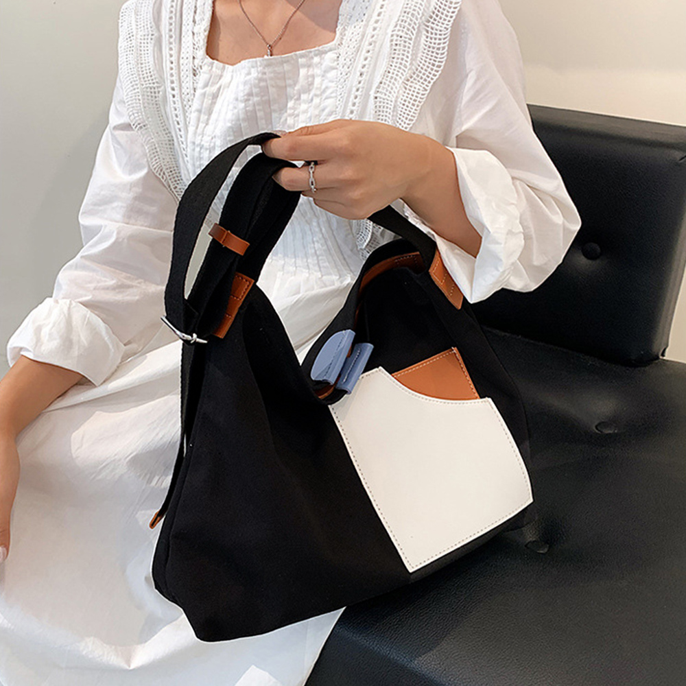 大容量キャンバストート 配色デザイン 帆布トートバッグ