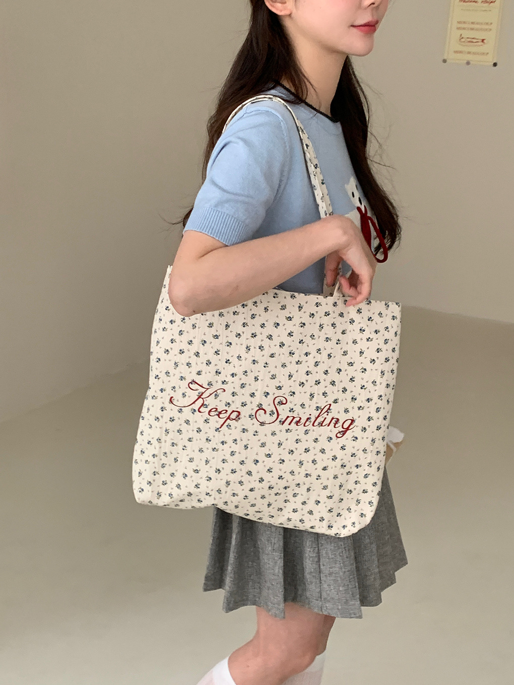 小花柄キャンバストート ショルダーバッグ エコバッグ 帆布