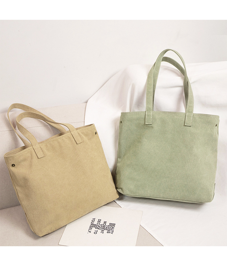 大容量キャンバストートバッグ ファスナー付き肩掛け対応