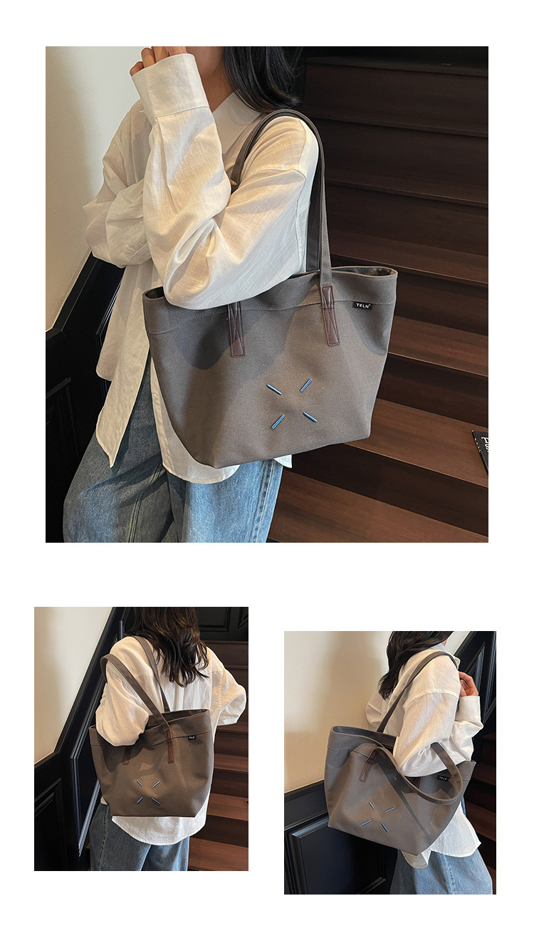 キャンバストート シンプル刺繍デザイン肩掛けトート