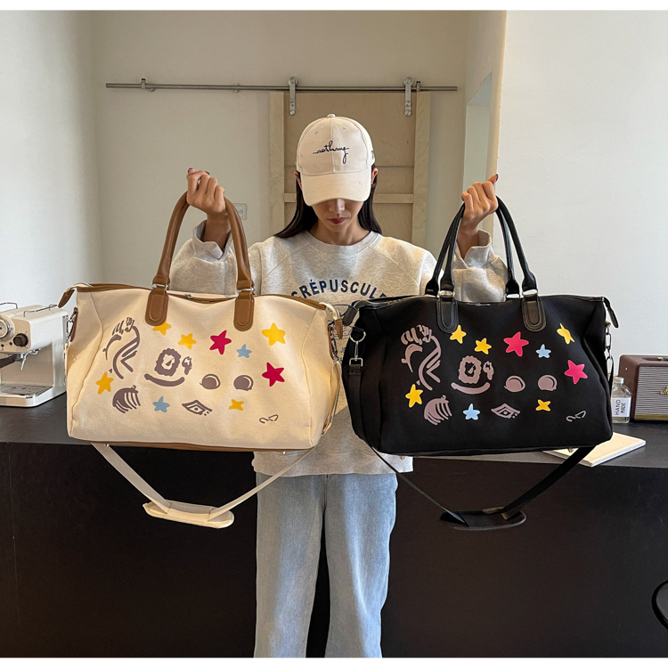 キャンバストート 星と動物柄プリント大容量キャンバストートバッグ