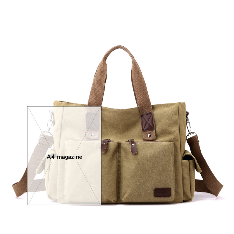 キャンバストート ポケット収納多機能ショルダートート