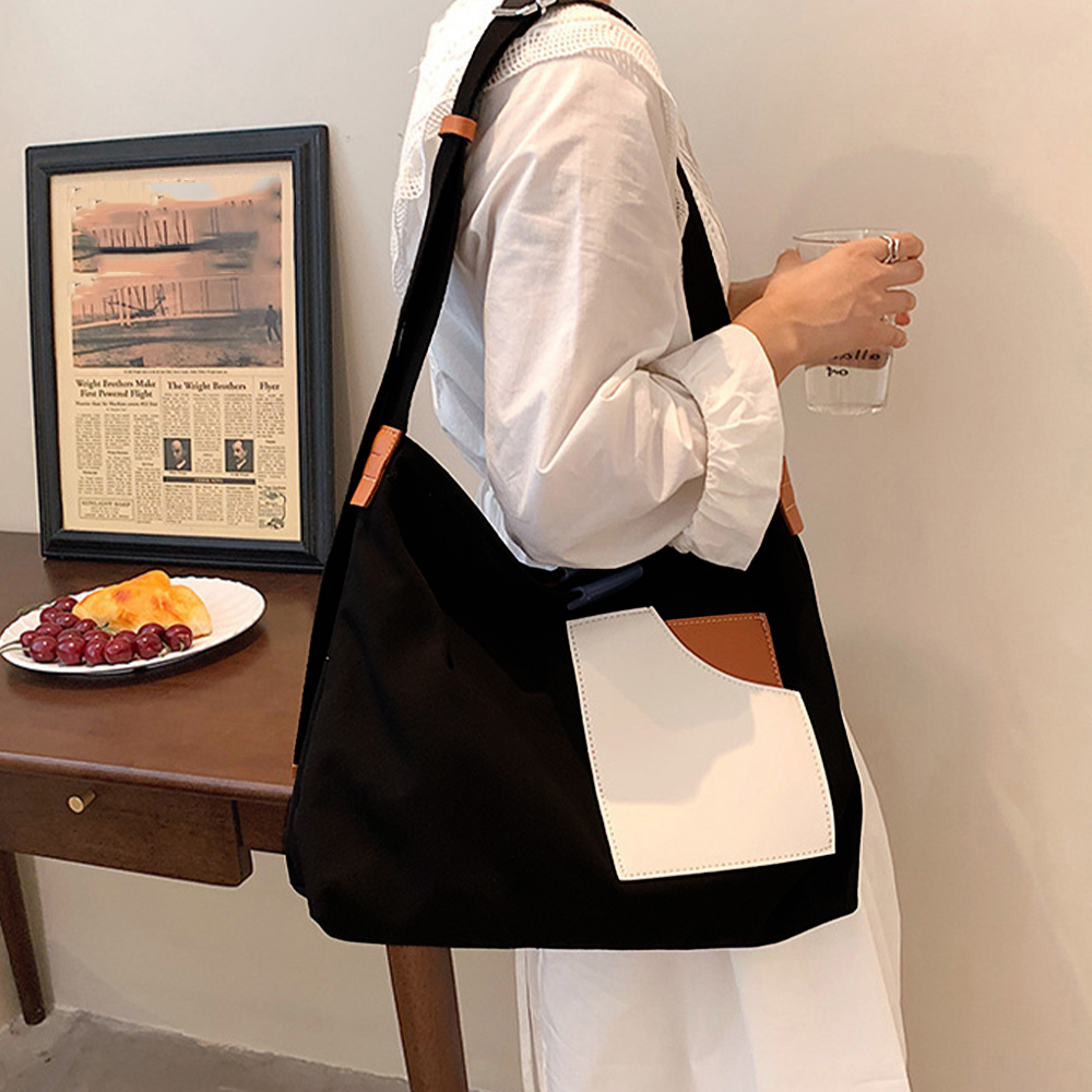 大容量キャンバストート 配色デザイン 帆布トートバッグ