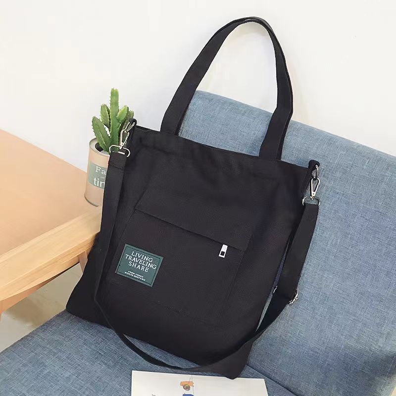 キャンバストート 二通り使える取り外し可能ショルダーベルト付き