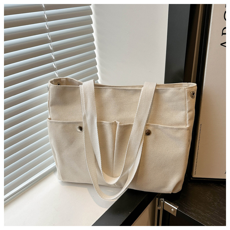 キャンバストート ポケット付き シンプルミニトート
