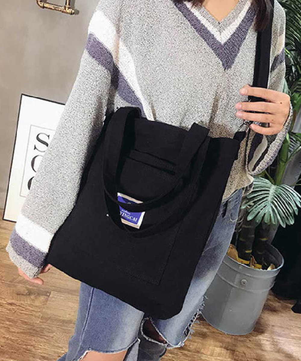 キャンバストートバッグ 大容量 二つ折り 斜めがけ対応