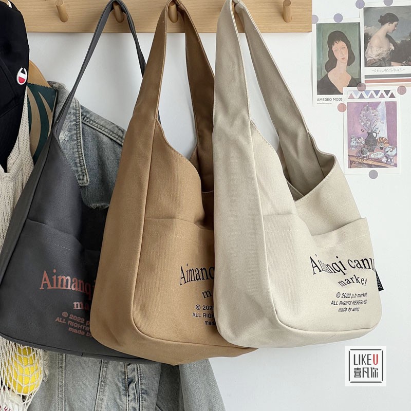 シンプル文字入りキャンバストートバッグ