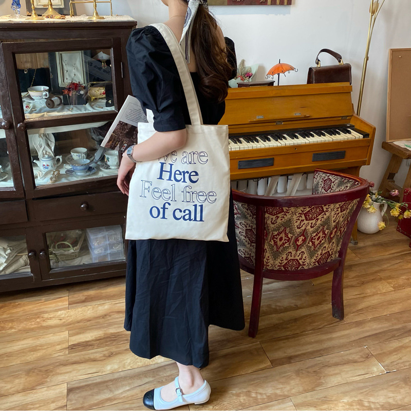 文字プリント キャンバストートバッグ 折りたたみ収納 韓国風