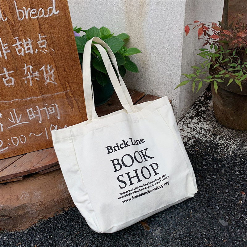大容量キャンバストート文字プリントお買い物バッグ