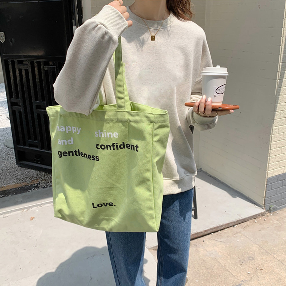 春色文字プリントキャンバストート大容量バッグ