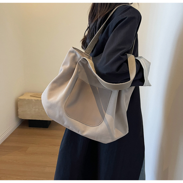 キャンバストート 外ポケット付き シンプル帆布バッグ