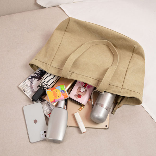 大容量キャンバストートバッグ肩掛けポケット付き