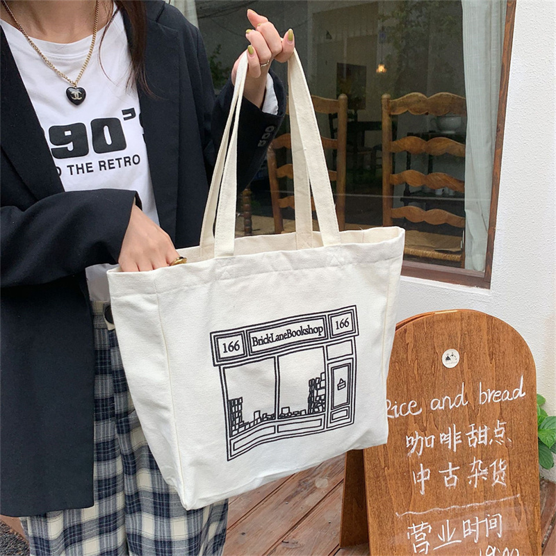 大容量キャンバストート文字プリントお買い物バッグ