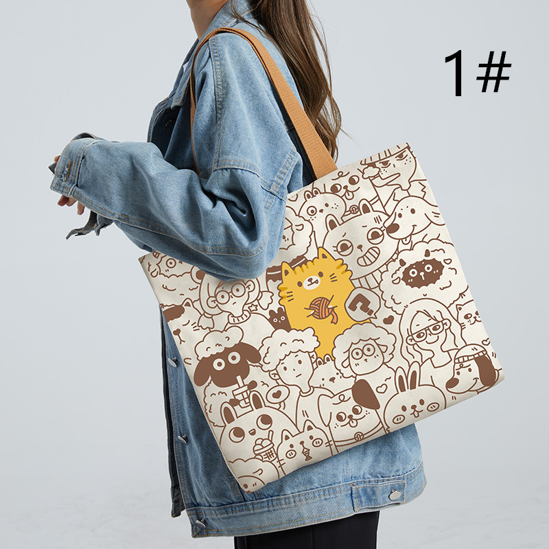 可愛い動物柄キャンバストートバッグ大容量