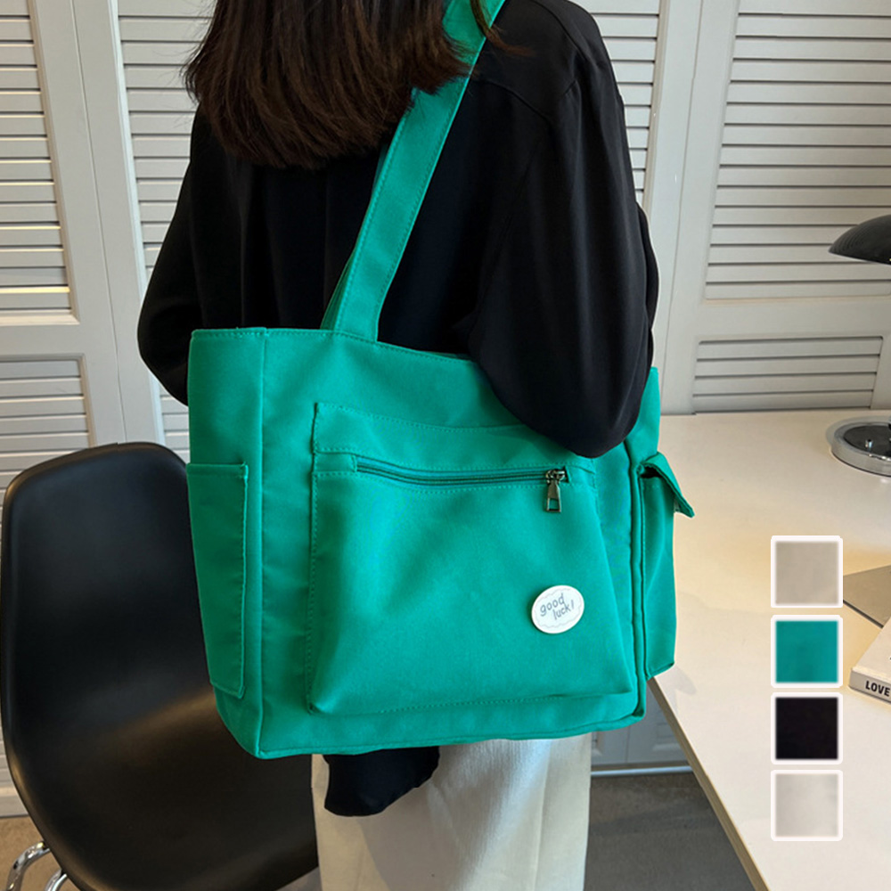 大容量キャンバストートバッグ サイドポケット付き韓国風