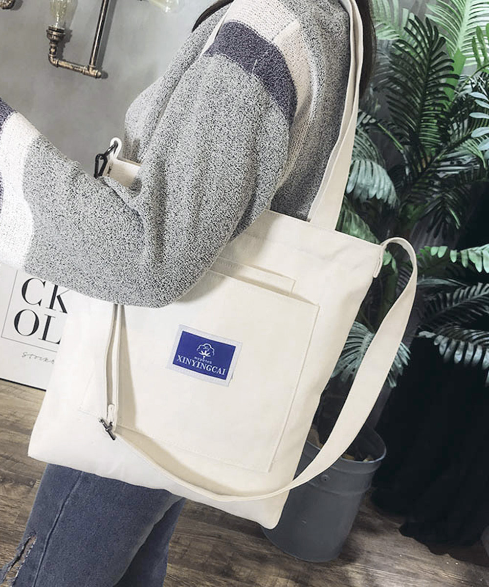 キャンバストートバッグ 大容量 二つ折り 斜めがけ対応