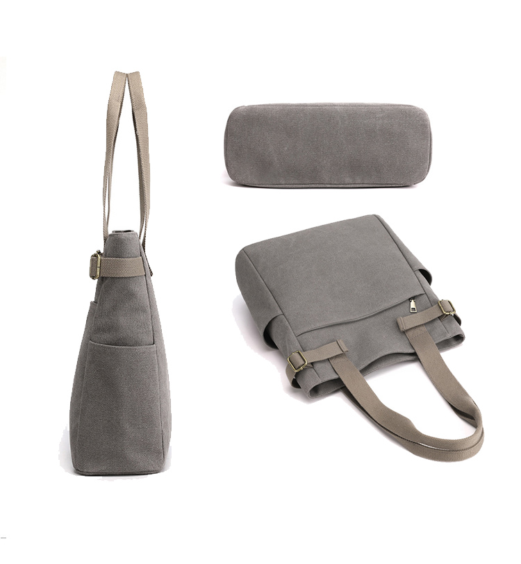 多機能ポケット付きキャンバストートバッグ