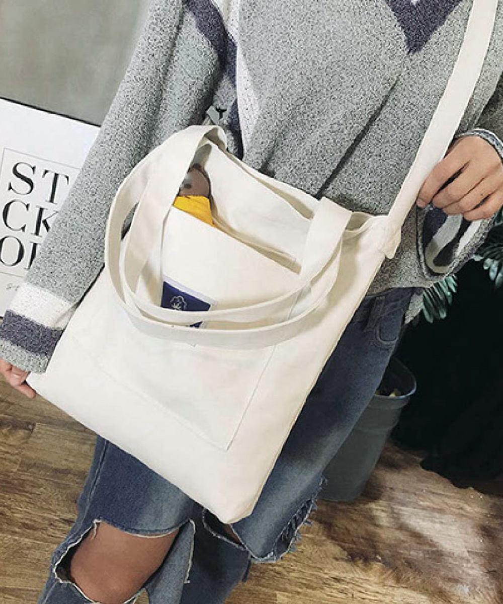 キャンバストートバッグ 大容量 二つ折り 斜めがけ対応