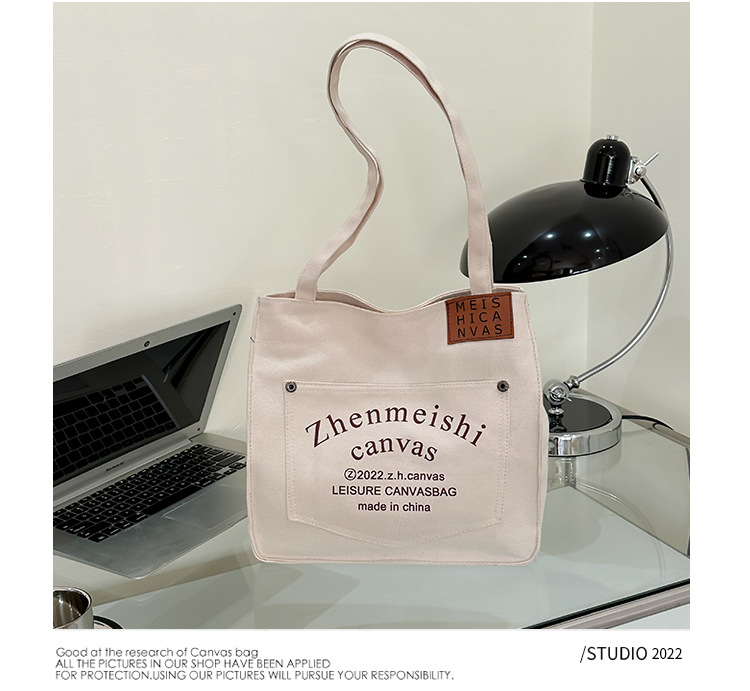 キャンバストートバッグ ショルダー紐付き ファスナー付き カジュアル