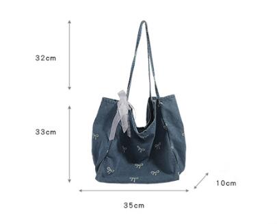 リボン柄大容量キャンバストートバッグ