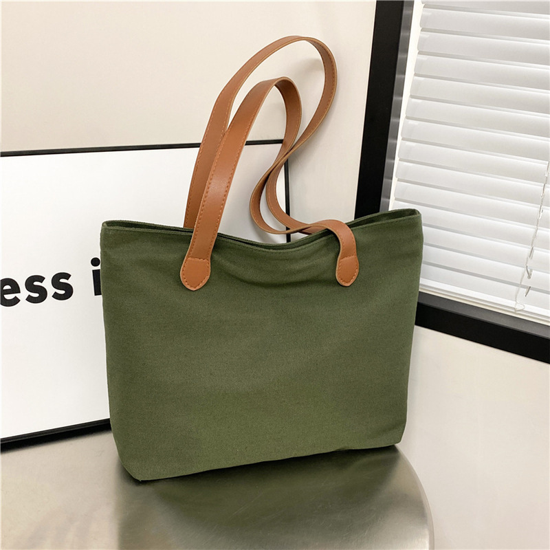 キャンバストート シンプル革持ち手ミニトート